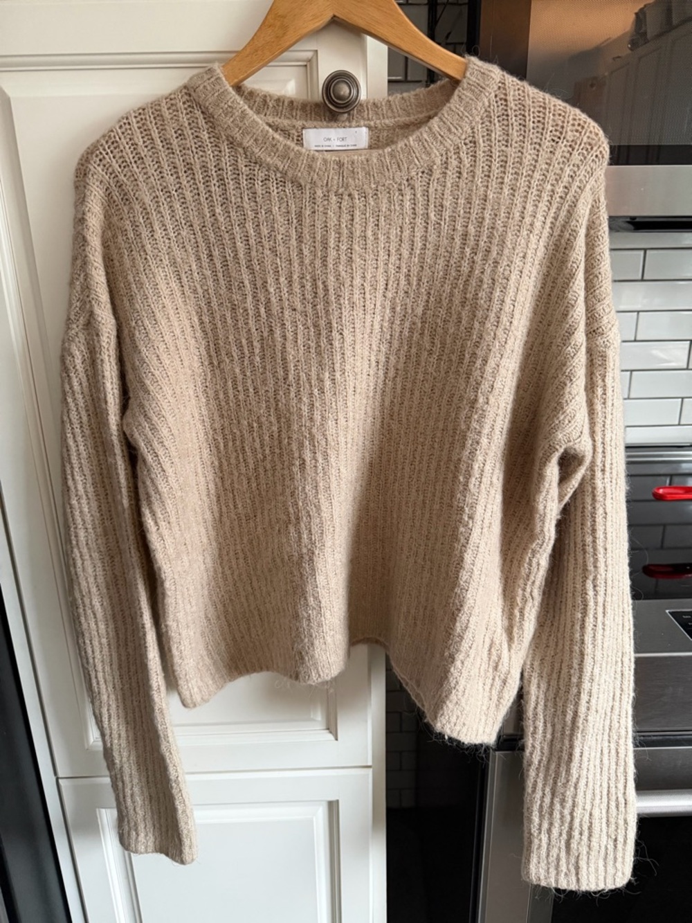 OAK + FORT Ribbed Crewneck Sweater in Beige - Picture 2 of 7
